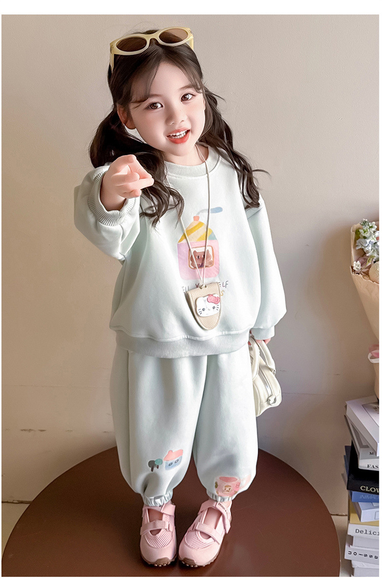 Girls Cartoon Printing Set 2025 Autumn New Children's Korean Version Sweater Sweatpants Long-sleeved Knitted Two-piece Set Trendy_voghion.com