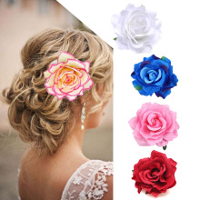 跨境爆款红色玫瑰发夹舞蹈头花派对发饰布料仿真花民族头饰边夹女