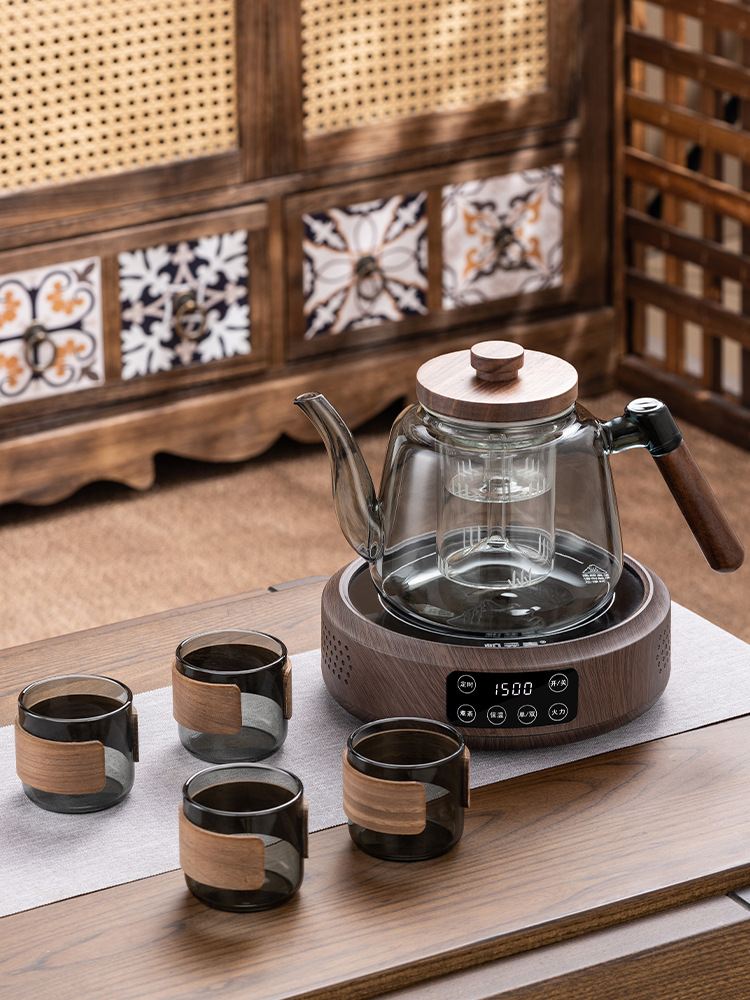 玻璃胡桃木煮茶壶中式围炉煮茶电陶炉耐热家用新款煮茶器茶具养生