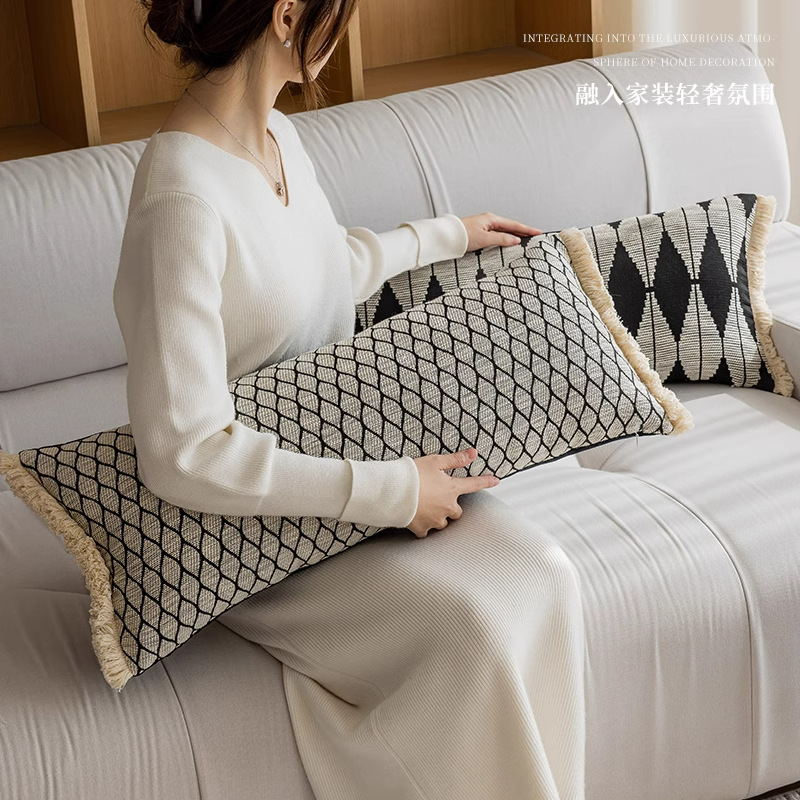 새로운 중국 스타일의 소파 베개 뒤 쿠션 거실 간단한 현대 하이 엔드 긴 베개 침대 쿠션 스트라이프