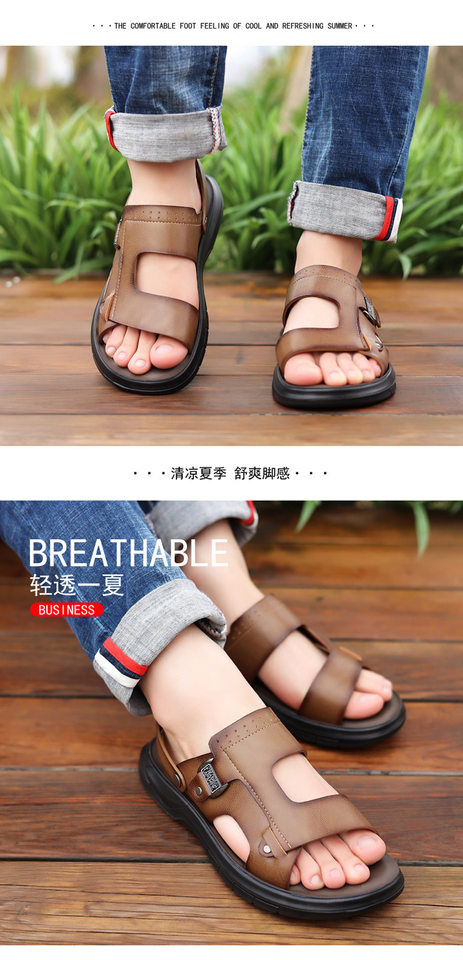 Dép sandal nam đế dày gót thấp 1–3 cm, mũi tròn hở ngón, thoáng khí, đi biển và đi chơi hằng ngày — Màu kaki, Màu nâu, màu xám chi tiết 20