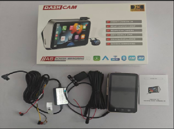New 2K dual-lens Wi-Fi dashcam with parking monitoring, wireless CarPlay, and smart screen for phone mirroring