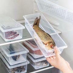 日本冷蔵庫冷凍水切り保存ケース食品級抗菌密封防串味生鮮魚ケース