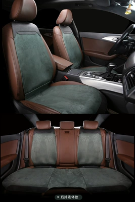 New high-end car seat cushion for all seasons universal ultra-thin suede deerskin velvet summer half bag small version full waist saddle pad (Wool pad) - green-five-seater-rear-one-piece-without-headrest