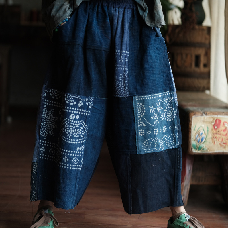 Vintage Handwoven Casual Pants 2381 Indigo Dyed Patchwork