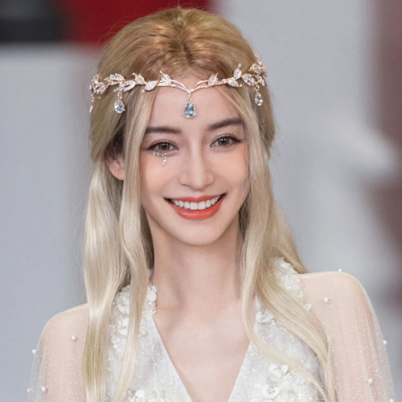 Corona barroca para mujer, dije de ceja nupcial de aleación con forma de gota de agua y hoja, diadema de princesa, accesorios para el cabello retro con diamantes de imitación