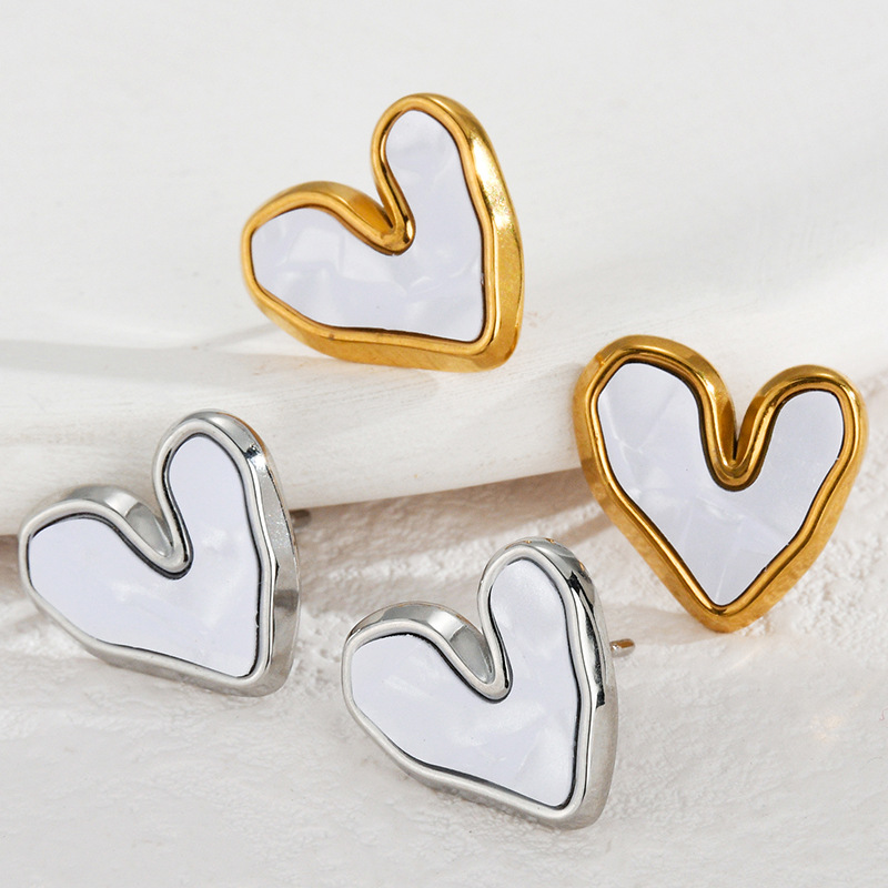 Holiday, Daily Occasion 1 Pair Simple Style Heart Shape Inlay 304 Stainless Steel Pearl Ear Studs