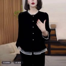 一件代发网红爆款法式丝绒假两件衬衫2025秋季新款时尚设计感上衣