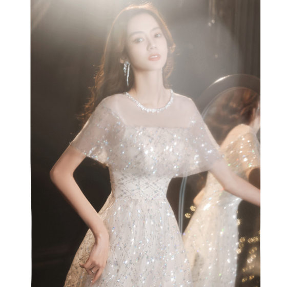 Champagne Evening Dress Celebrity Fairy Dame Elegant Autumn Birthday Bridesmaid Dress 2024 New Slim-fit Slimming Women