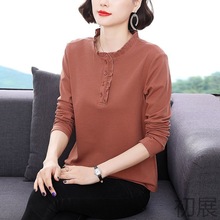 CZ妈妈装春秋2024新款纯棉长袖T恤中年女装打底衫显瘦洋气上衣大