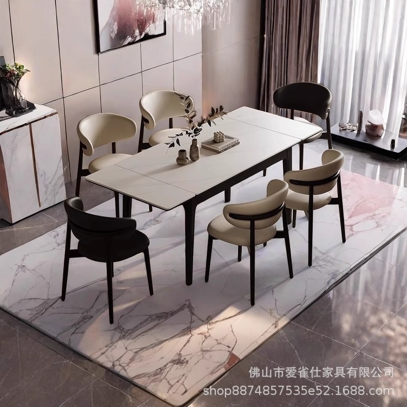 现代简约伸缩折叠款岩板餐桌长方形小户型实木组合饭桌伸缩餐桌|undefined