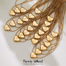 不锈钢26个字母爱心圆蛇链项链 镀18k金欧美时尚百搭轻奢个性首饰