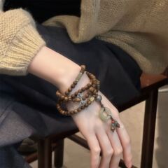 幂幂同款925银奇楠沉香圆珠和田玉竹节弹力四圈手串女新中式国风