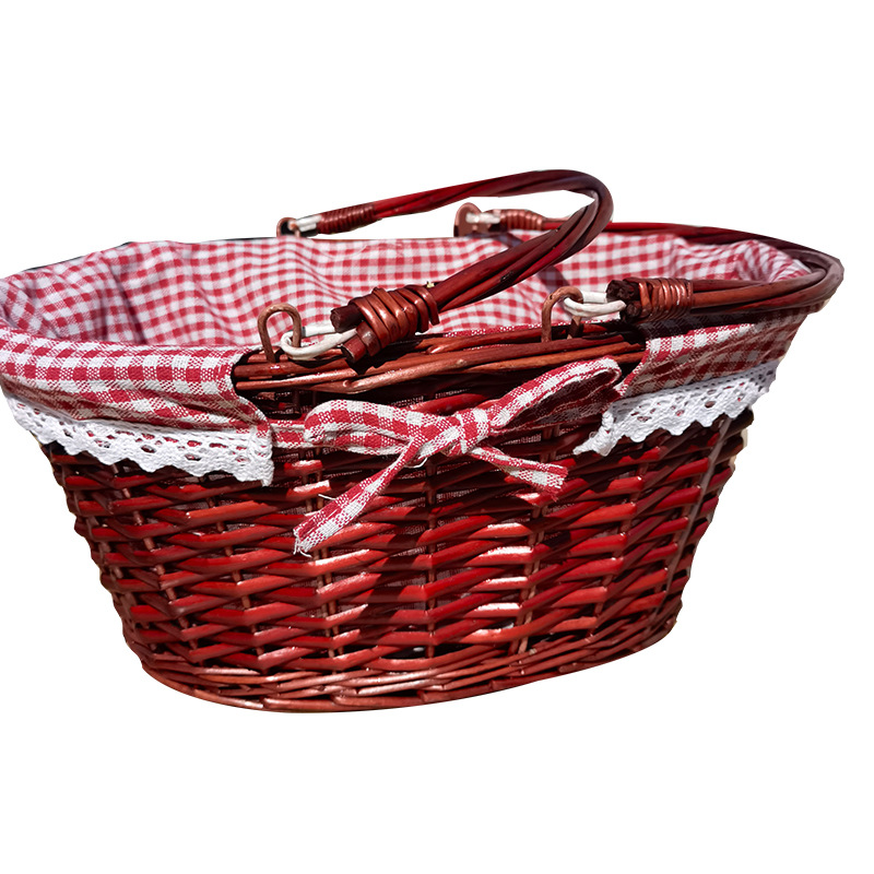 Cesta de compras tejida de ratán y mimbre, cesta de mimbre, cesta de picnic para frutas, cesta de almacenamiento