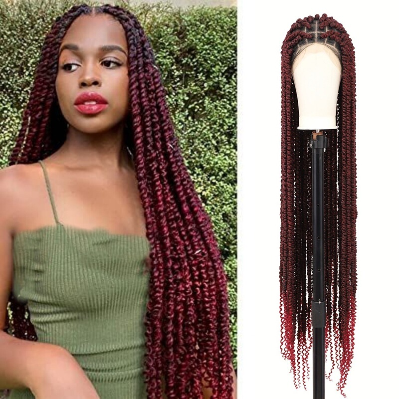 Cross-border wig, curly braided hair, African black braided hairpiece, lace braided wig, European and American style
