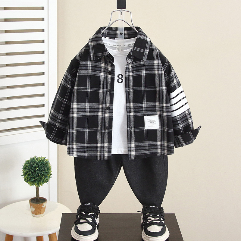 6245 camisa a cuadros para niños primavera y otoño 2025 nueva camisa de manga larga de moda para bebés blusa casual para niños de otoño
