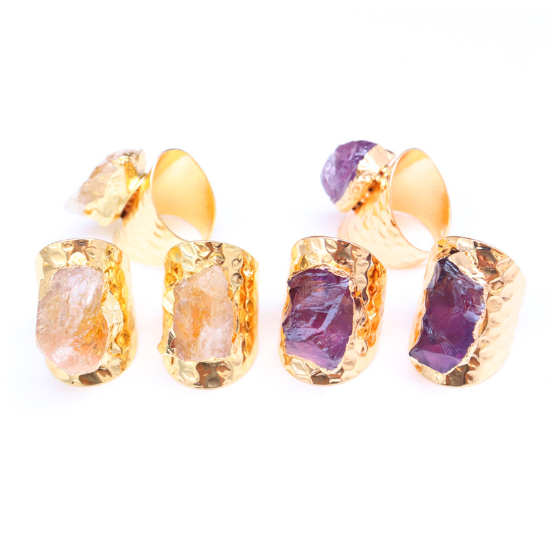 10g Weight Natural Crystal Inlay Material Women'S Copper Healing Inlay Geometric Natural Crystal Open Ring Healing Crystals Jewelry