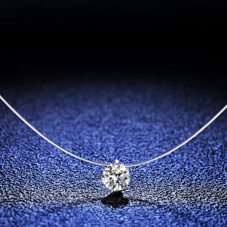 25g Weight Moissanite Inlay Material Pendant Necklace Classification 1 Piece Quantity Sterling Silver Moissanite Inlay Round Pendant Necklace
