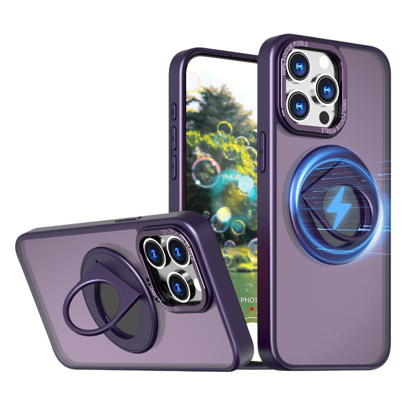 Adecuado para funda de teléfono móvil Apple 16Pro, soporte giratorio de anillo, protección de piel esmerilada magnética iPhone16Plus