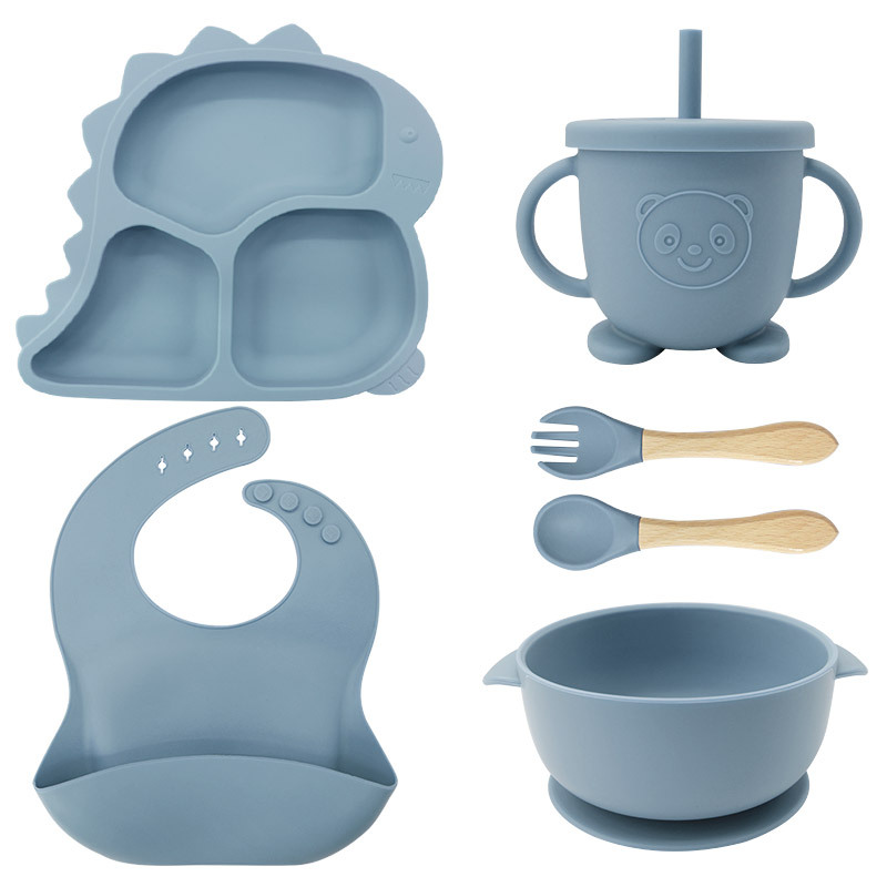 Baby Products Factory Vajilla para bebés Juego de vajilla de silicona para recién nacidos Juego de vajilla para niños de dibujos animados Juego de complementos alimenticios