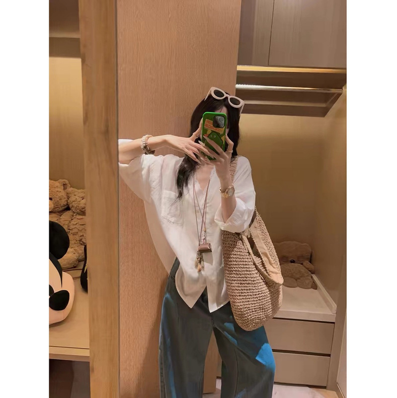 Yukiss Old Money Style Tencel Linen White Lace Patchwork Shirt for Women Summer Korean Style Loose Thin Sun Protection Shirt Yukiss Old Money Style Tencel Linen White Lace Patchwork Shirt for Women Summer Korean Style Loose Thin Sun Protection Shirt