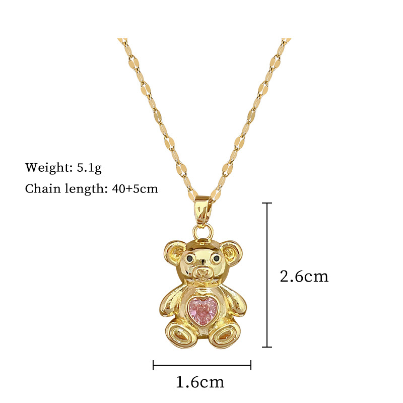 Gorgeous Pink Bear Necklace Full Diamond Luxury Temperament Chain_voghion.com