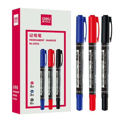 Deli 6824 double-headed oil-based marker marker pen children's painting art pen size fine-head marker pen wholesale