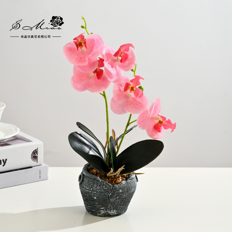 Flor falsa 5 flores 5 hojas sensación orquídea mariposa bonsai flor de alta calidad sala de estar decoración floral decoración de imitación maceta falsa