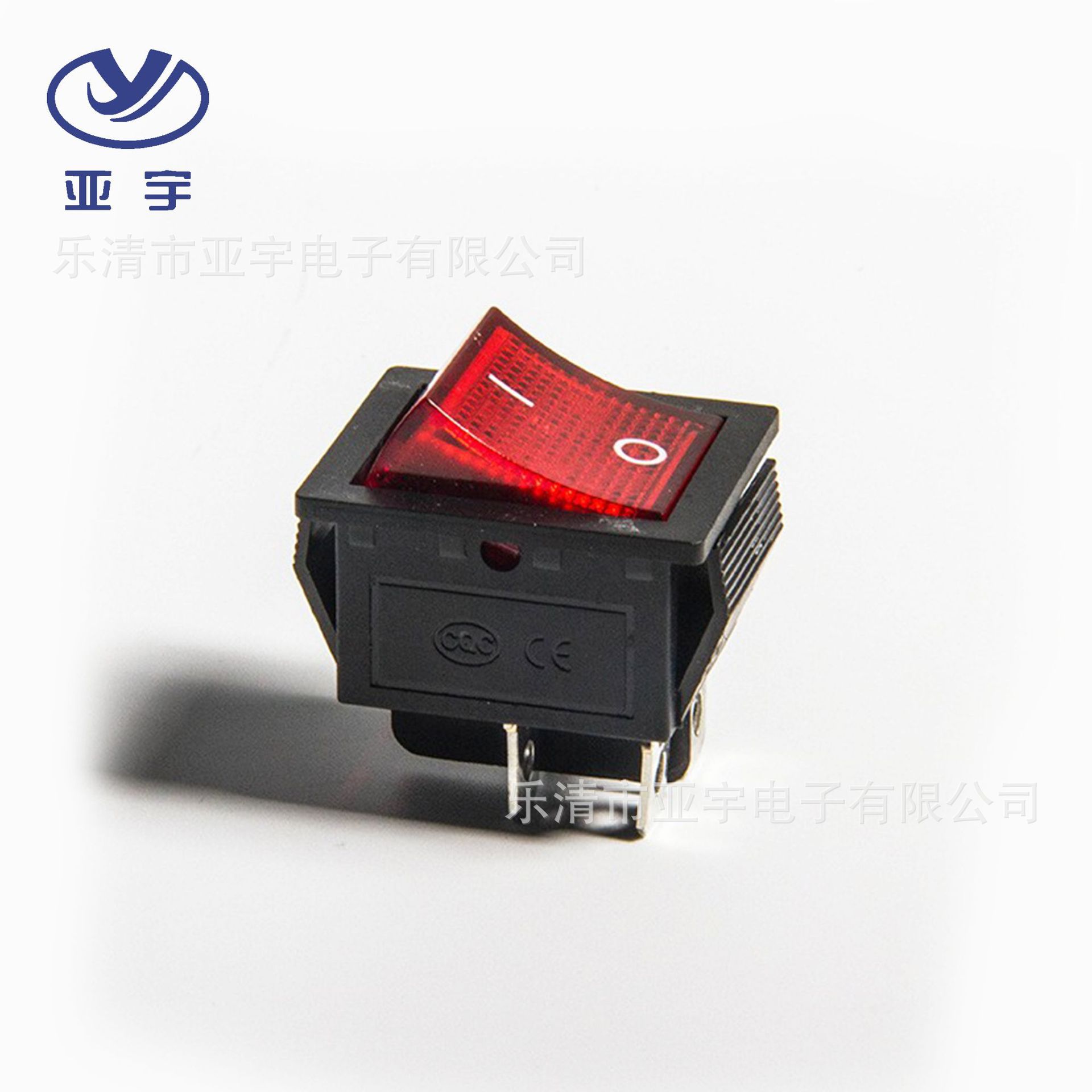 KCD4-201船型开关 多功能提示铜脚 红色带灯两档四脚多功能按钮