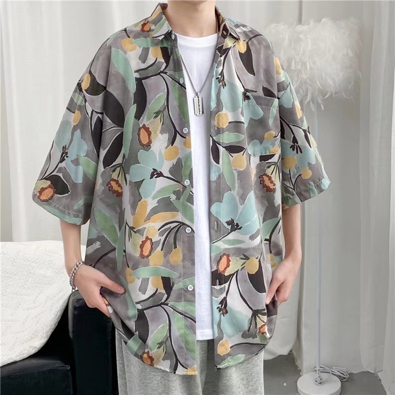 Hong Kong estilo Retro Vintage floral camisa manga corta Estilo Hawaiano tailandés diseño Ruan guapo camisa suelta para hombres y mujeres