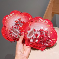 Red Dragon Year Necklace Gift Box for Children, Chinese Style Dragon Baby Headband, Girls' Ear Clips, Hair Rings, Hair Clips for Chinese New Year