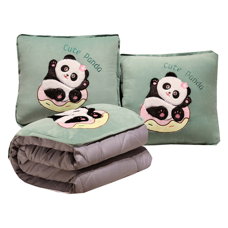 Panda almohada edredón Oficina de doble uso engrosada siesta plegable de aire acondicionado manta de dos en uno almohada de coche
