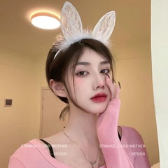 Rabbit Girl Sexy Feather Lace Edge Cat Ear Korean Version Hair Pin Popstar Party Performance Prop Headband Wholesale