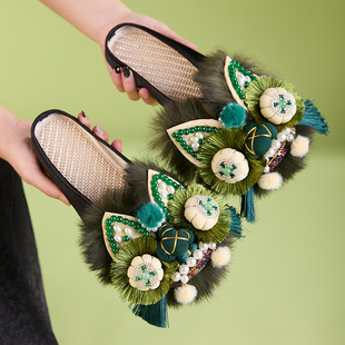 Persimmon Linglong Single Slippers 2025 Spring and Summer New Handmade Tiger Shoes Comfortable New Chinese Shoes National Style Embroidered Shoes
