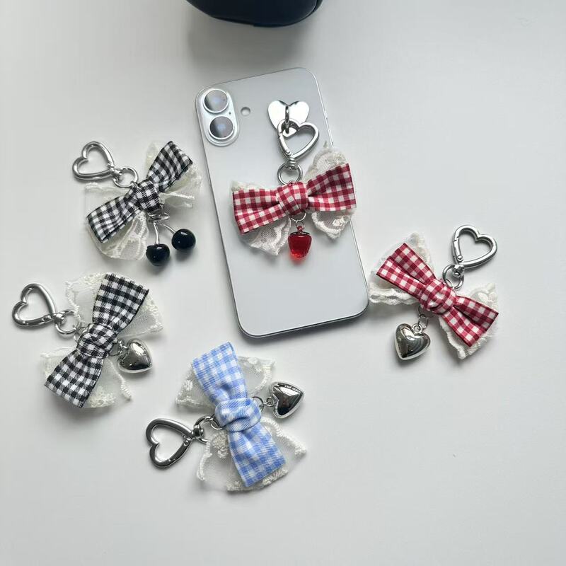 New French Girl Style Lace Bow Pendant Sweet Plaid Butterfly Phone Key Pendant Bag New French Girl Style Lace Bow Pendant Sweet Plaid Butterfly Phone Key Pendant Bag