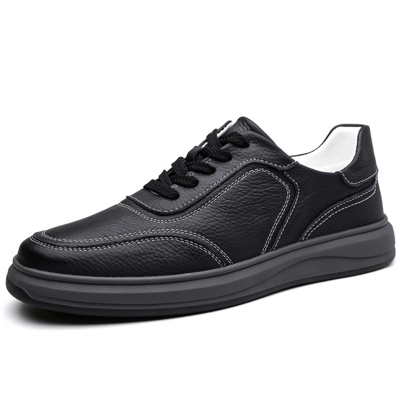 Giày sneaker nam da bò thật thoáng khí, giày trắng thời trang dây buộc phía trước — Màu trắng nhạt, màu trắng tinh khiết, màu xám, đen