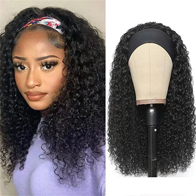 2025 Turban Wig European and American Ladies Wig African Fashion Explosive Black Small Curly Headband Wig Chemical Fiber Headgear