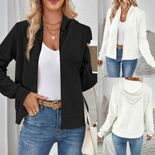 速卖通跨境外贸大码秋冬提花连帽卫衣舒适休闲开衫拉链外套上衣女