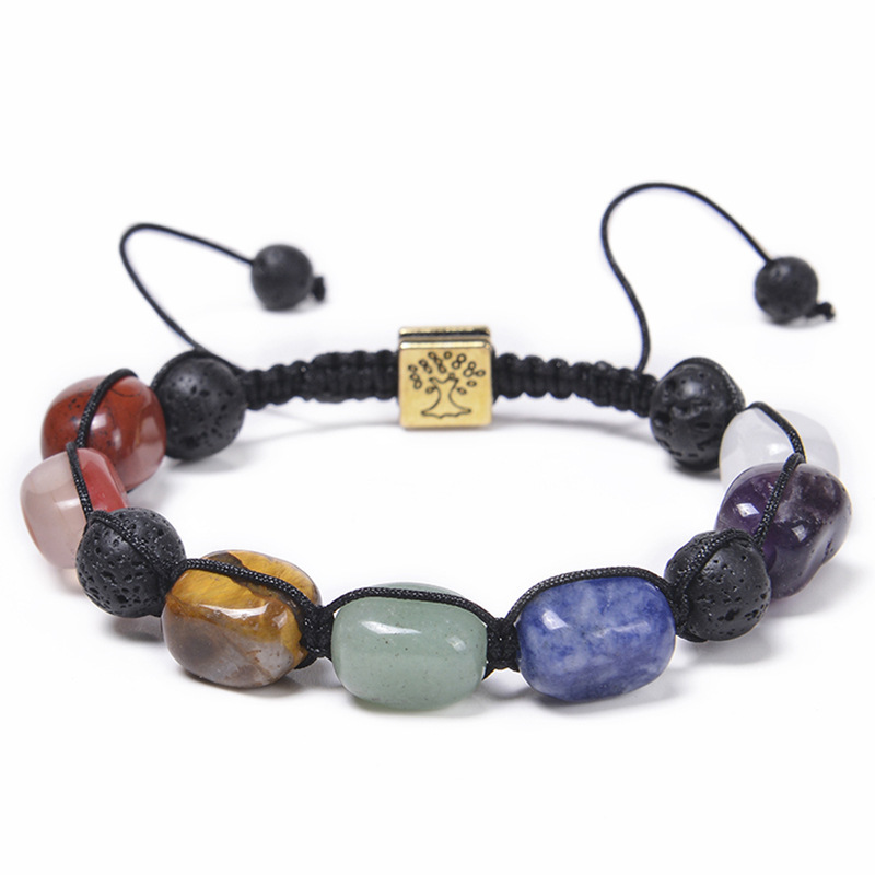 Cross-Border Hot Selling Random Colorful Natural Stone Bracelet Woven Irregular Agate Crystal Life Tree Bracelet Jewelry