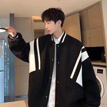 跨境情侣装美式复古撞色棒球服外套男秋冬季款潮牌小众感大码夹克