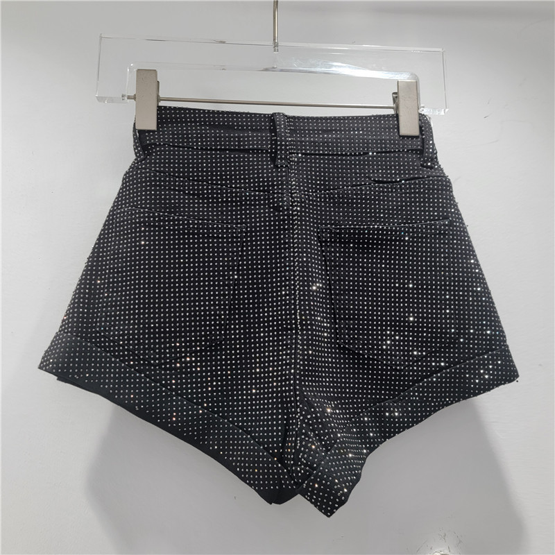 Pantalones Cortos Jeans con Pedrería para Mujer de Poliéster, Cintura Alta, Estilo Ultra Corto
