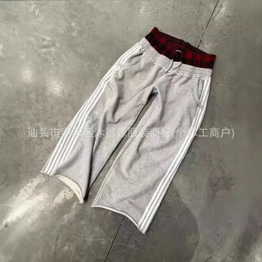 Cross-border American Street Double Waist Lace-up Casual Pants for Men Y2K Retro Harajuku Straight Pants High Waist Hip-hop Sports Pants