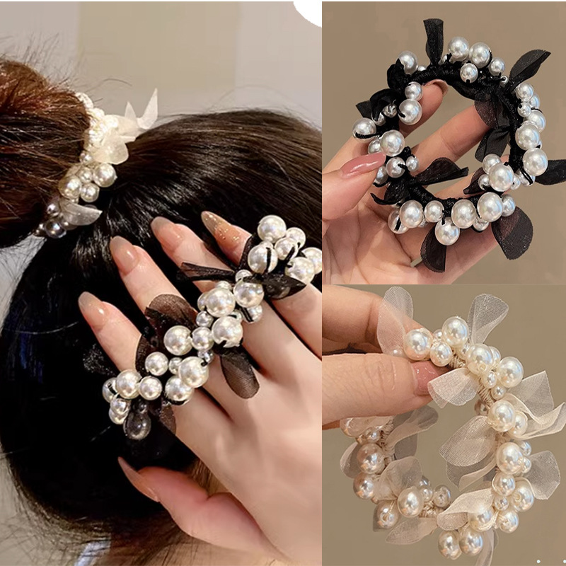 Simple Pearl Hair Ring Women's Large Bowel Ring Elegant High Elastic Headline Bracelet Dual-purpose Tie Rubber Band Sweet Hair Rope
