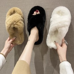 毛毛拖鞋女士2025新款秋冬季室内家用外穿防滑厚底保暖交叉棉拖鞋