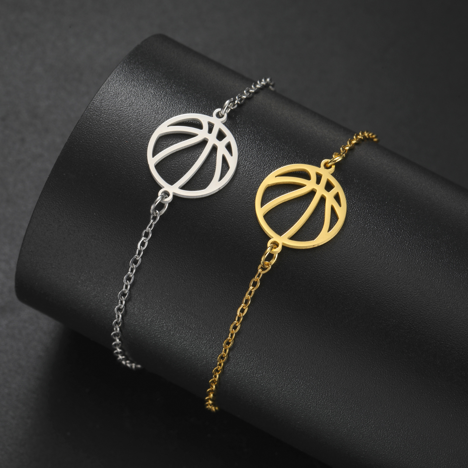 304 Stainless Steel Pendant Material Simple Style Basketball 304 Stainless Steel Bracelets In Bulk