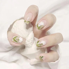 Fresh and Gentle Wind False Nail Stickers Green Whitening Ice-Transparent Small Flower Nail Art Removable Wearable Nail Stickers Wholesale