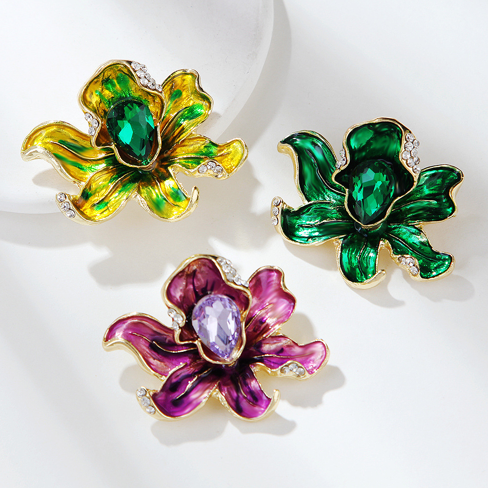 Broche en cristal multicouche en forme de goutte d'huile de couleur populaire, accessoires pour vêtements pour femmes, broche anti-exposition_voghion.com