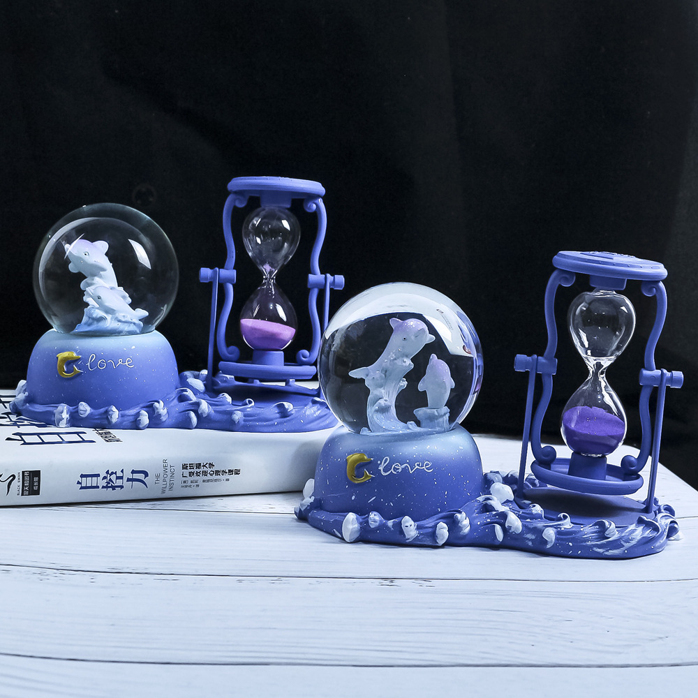 Reloj de Arena Delfín Creativo con Bola de Cristal, Caja Musical Luminosa, Decoración para Escritorio y Regalo