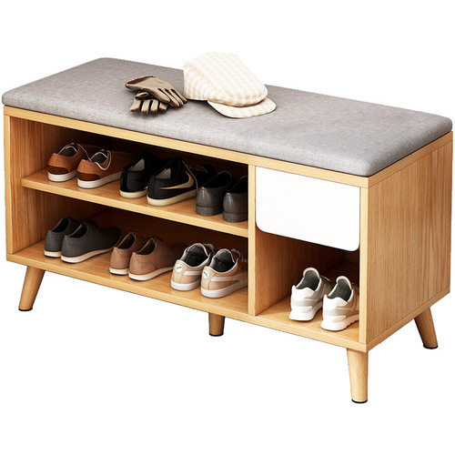 Combination shoe bench and shoe cabinet, long bench for home entrance, simple storage, multifunctional, soft cushioned seat, shoe bench and bed end cabinet