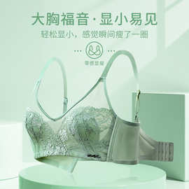 兔耳朵夏季薄款调整型无钢圈内衣女美背薄胸罩大胸显小蕾丝文胸